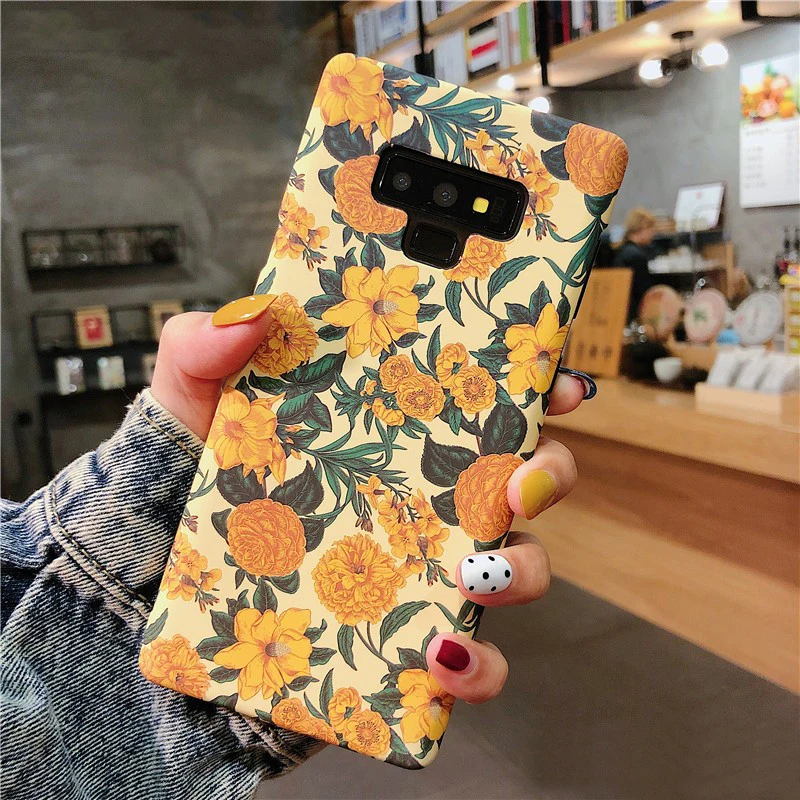 Women Retro Yellow Flowers Soft Case For Samsung Galaxy S10 5G S8 S9 Plus Fashion Floral Phone Cover Note 10 8 9 | Мобильные