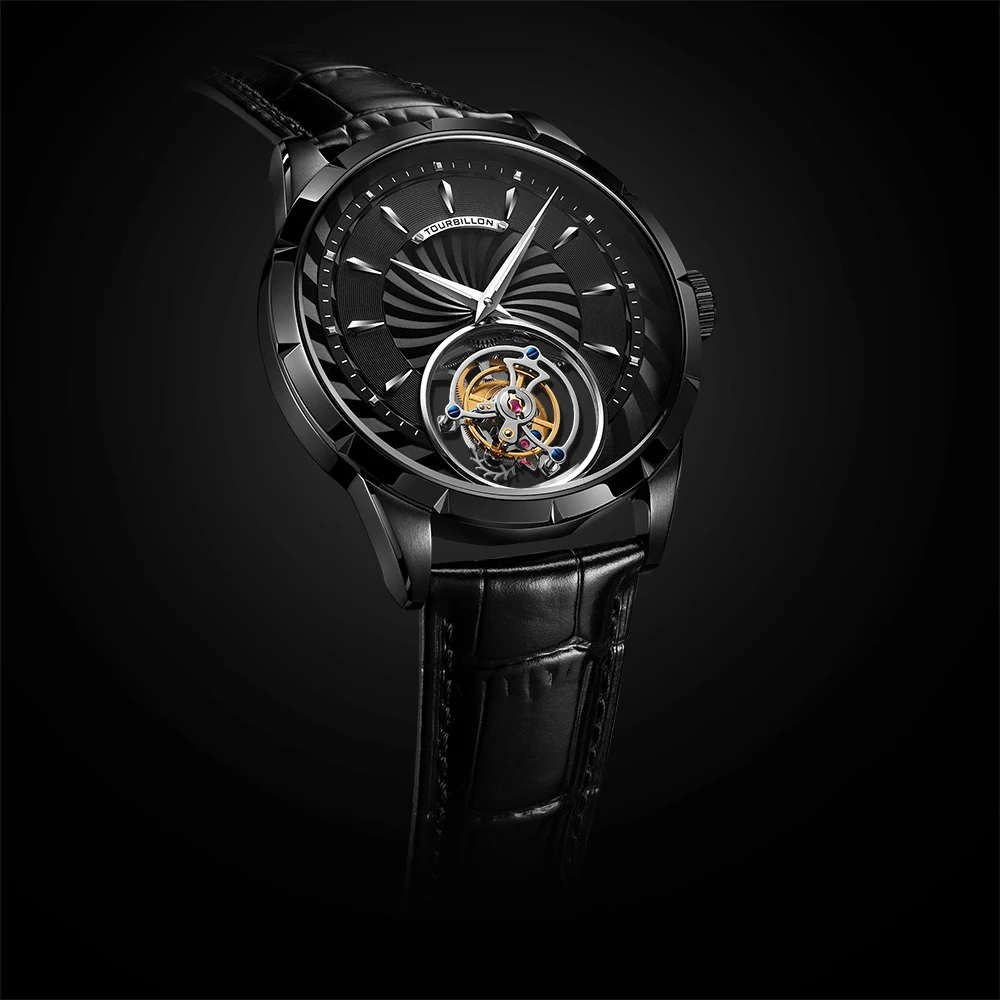 Guanqin real tourbillon relógio masculino esqueleto relógio