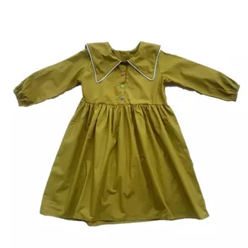

6 Y To 16Y Children Clothing Fall 2020 New Girls Dress Peter Pan Collar Retro Baby Clothes Kids Pure Cotton Dress Toddler,#5631