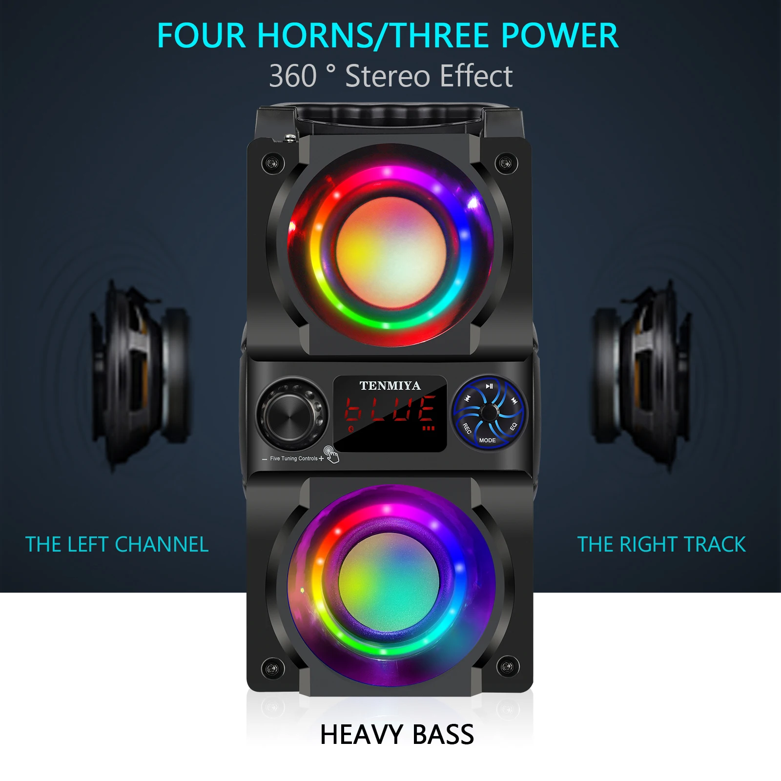 휴대용 무선 붐박스 베이스 서브우퍼 스피커, 지지대 리모컨 FM 라디오, RGB LED 조명, 40W 블루투스 스피커, 신제품