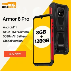 Ulefone Armor 8 Pro Rugged MobilePhone 6GB 128GB Android 11 Smartphone IP68 Waterproof Cellphone Helio P60 Octa Core 5580mAh NFC
