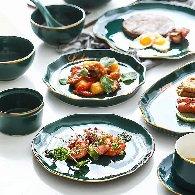 Керамическая зеленая Западная посуда набор риса миска хозяйственная тарелка блюдо