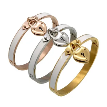 New Arrival Fashion Jewelry Charm Lock Heart Bracelets For Women pulseira Gold Plated Black White Resin Bracelets & Bangles