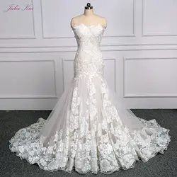 Julia Kui потрясающая Русалка без бретелек свадебное платье шампанское внутренняя кружева невесты платье