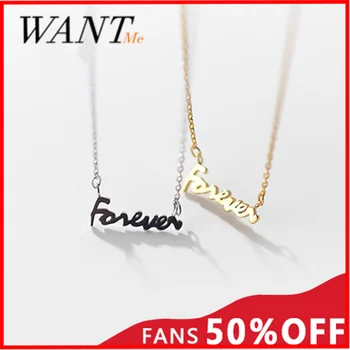 

WANTME Trendy Real 925 Sterling Silver Minimalist Initials Forever Pendant Necklace for Women Sweet Romantic Couple Jewelry Gift