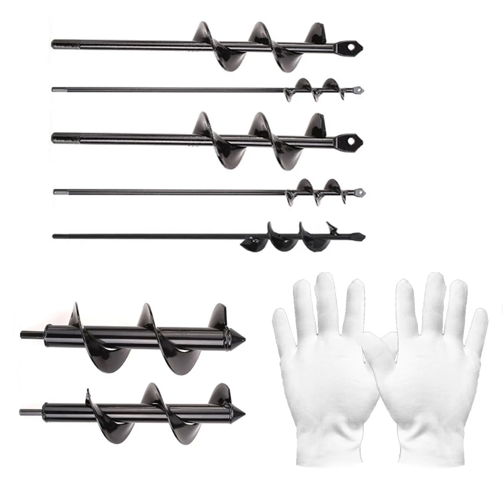 

Auger Bit Spiral Rod-Gardening Digging Drill Bit Willing to Loose Soil Drill Bit White Gloves Set