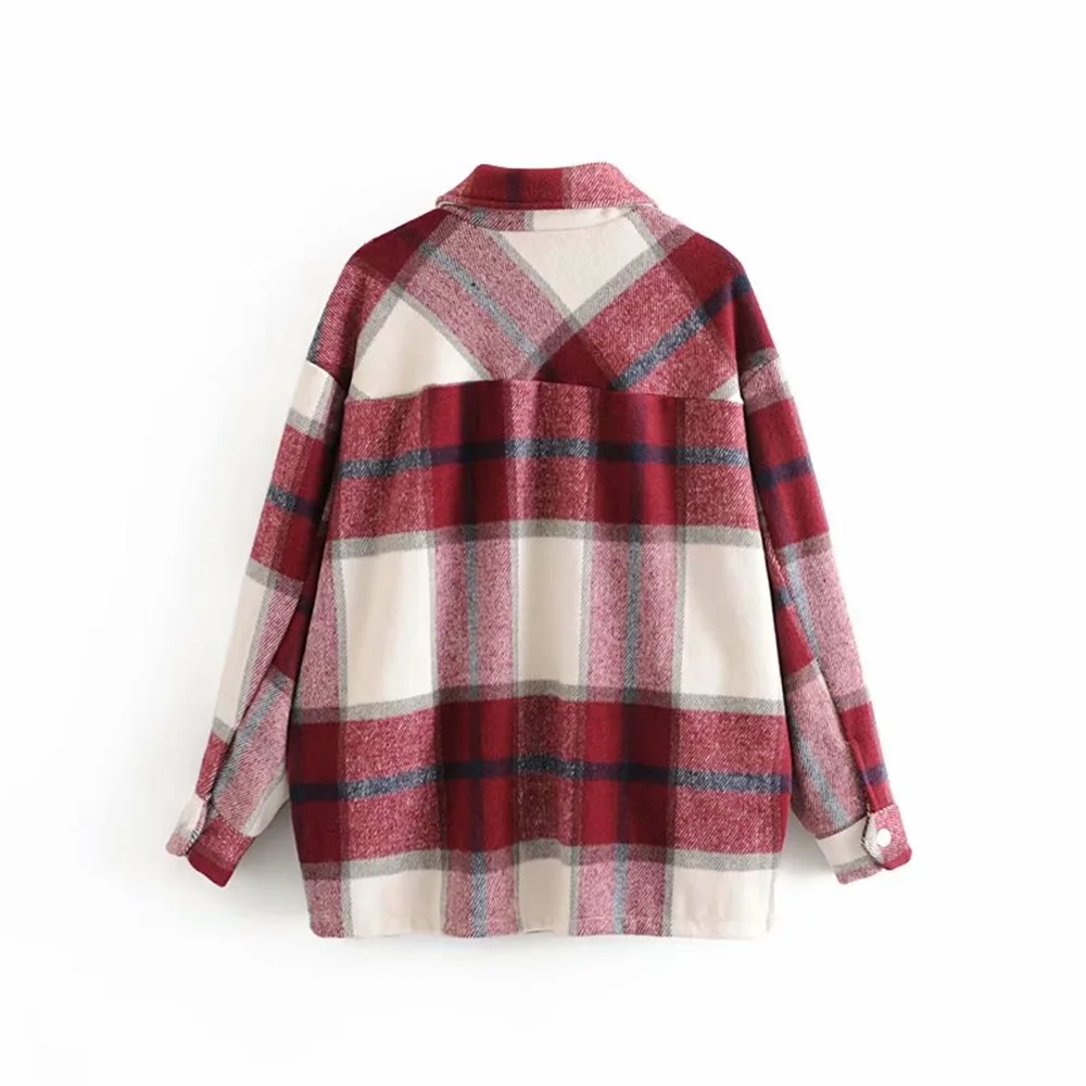 Женское клетчатое пальто Za рубашка из смешанной ткани с отложным воротником