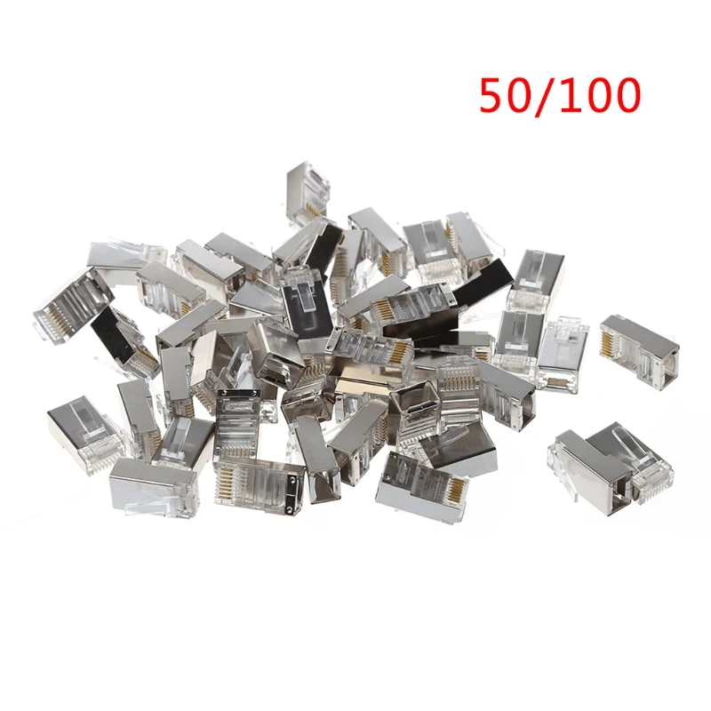 50/100 pces cat5 rj45 8-pin blindado plug modular ethernet cabo de rede conector navio da gota