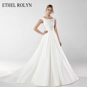 

ETHEL ROLYN Soft Satin Bow Vintage Wedding Dress 2020 Scoop Short Sleeves Bride Dresses Princess Wedding Gowns Vestido De Noiva