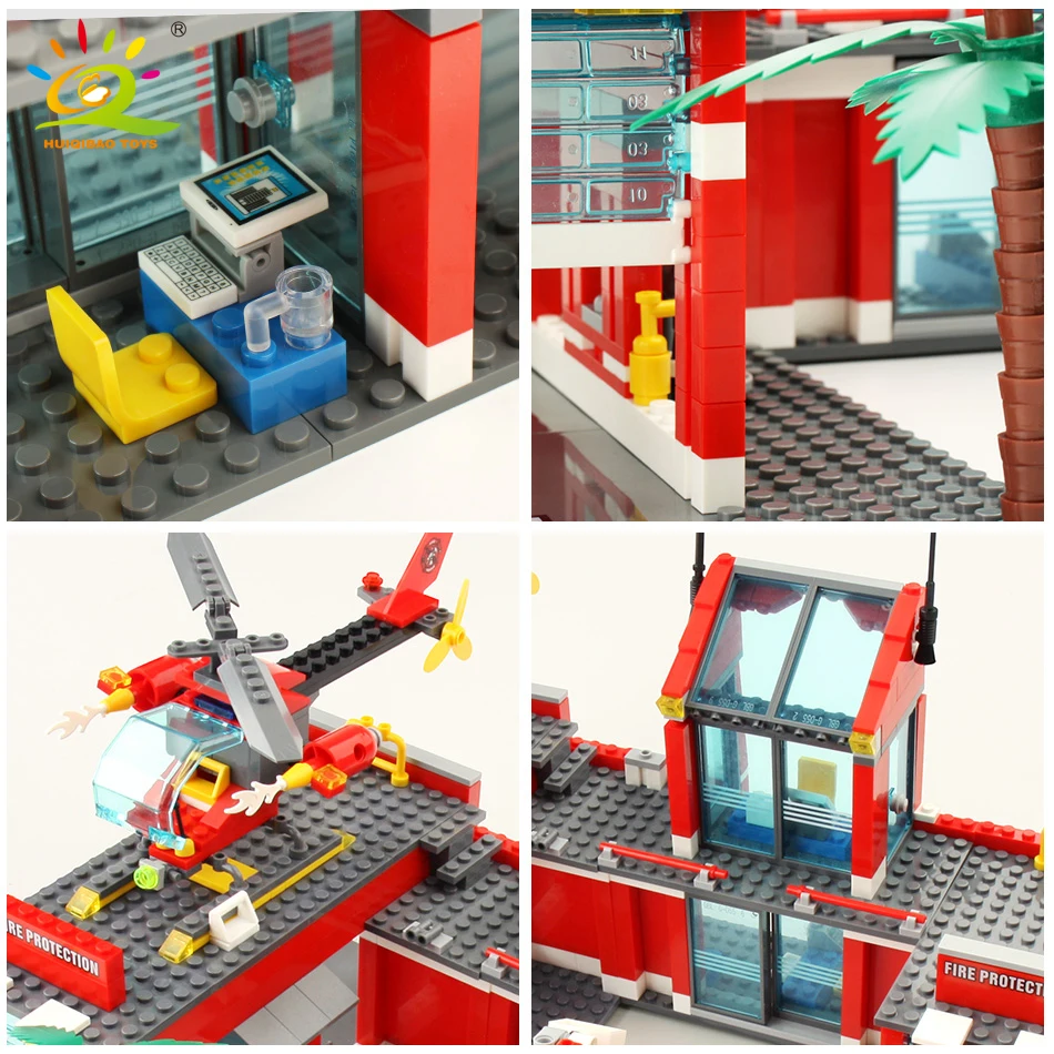 HUIQIBAO 756pcs Fire Station Model Building Blocks Truck Helicopter Firefighter Bricks City Educational Toys For Children Gift 3