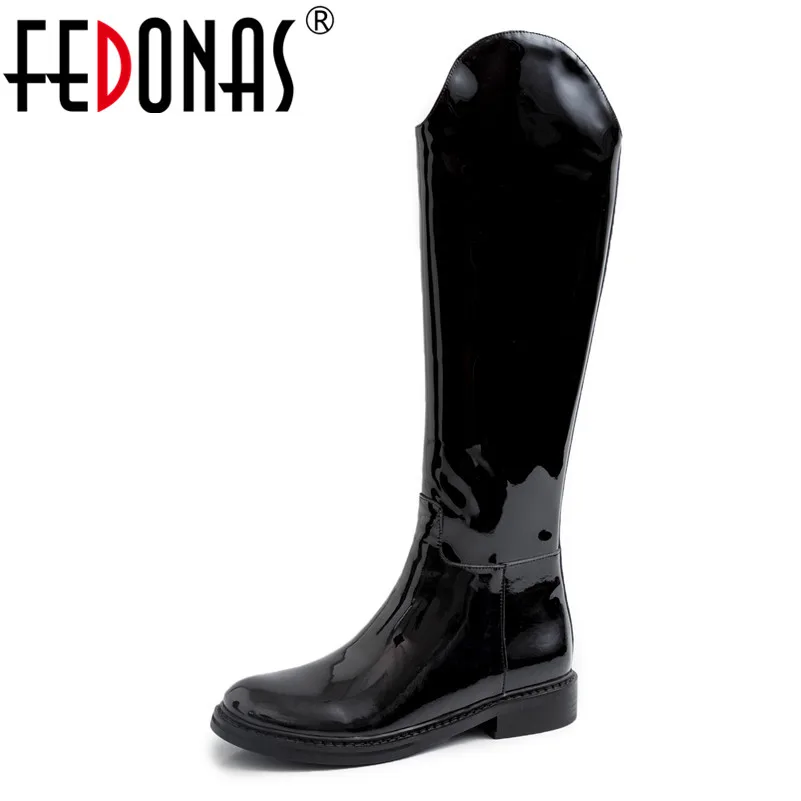 

FEDONAS Genuine Leather Women Knee High Boots Warm Autumn Winter Motorcycle Boots Black Punk Night Club Long Shoes Woman Shoes