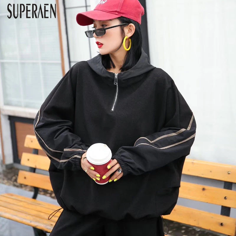 SuperAen, Европа, толстовки с капюшоном, женские, осень и зима, новинка, хлопок, толстовка, рукав летучая мышь, длинные рукава, кофты, топы