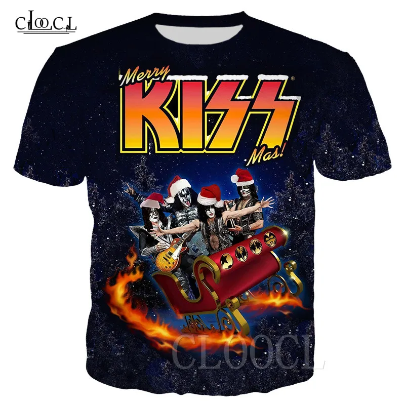Рождественские костюмы футболки группы KISS из тяжелого металла для мужчин и