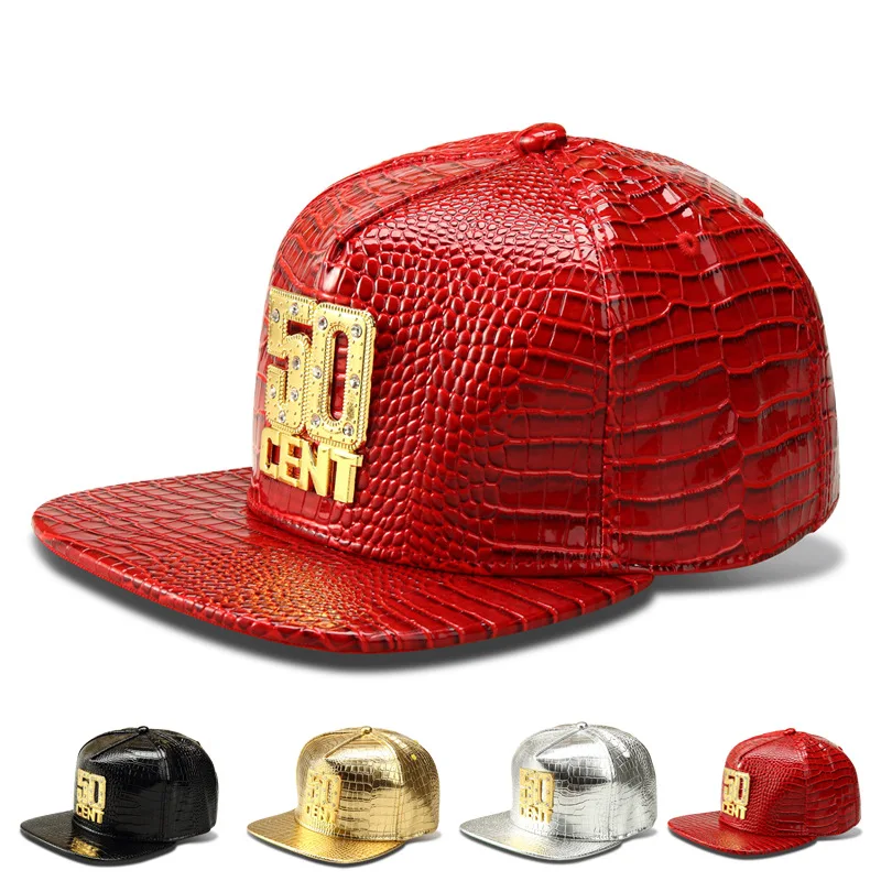 Casquette крокодил Bling Iced Out Gold 50 CENT бейсболки из искусственной кожи с плоскими полями регулируемые хип-хоп мужские шапки