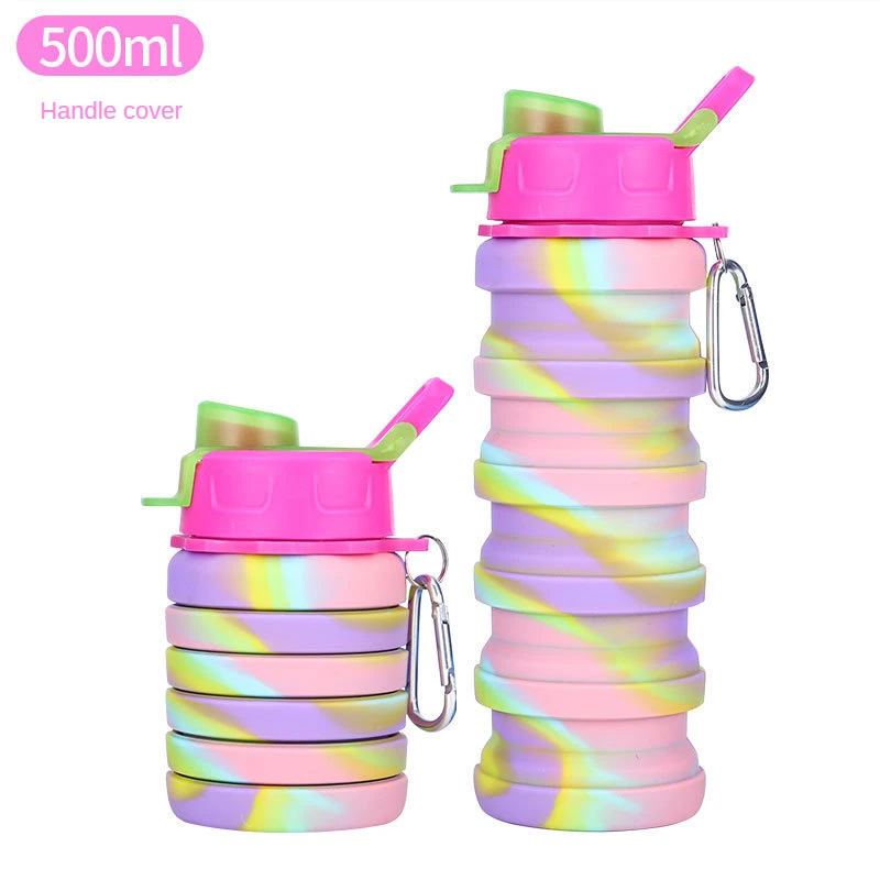 Silicone Collapsible Water Bottles, Kids Water Bottle, Pop Its Water Bottle for Toddlers, Camping Cup with Carabiner, BPA Free and Leakproof, Travel