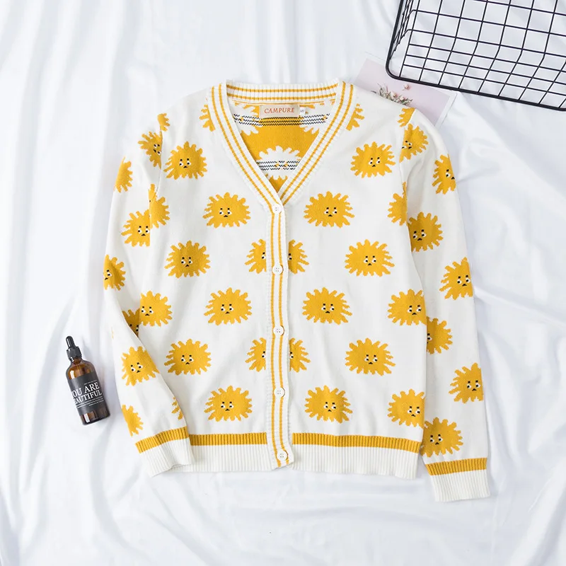 Baby Girls Korean Sweater Autumn/Winter New Sun Chrysanthemum Cardigan V-Neck Sweater Mother And Daughter Parent-Child Wear 2020