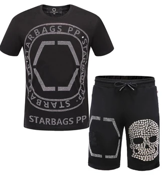 

Starbag PP 2020 summer fashion diamond personality skull cool screen fit short sleeve T-shirt short pants men's suit original qp