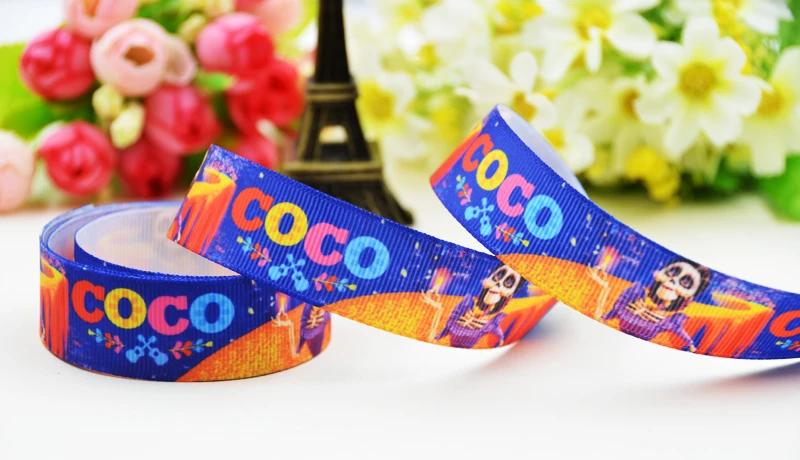 7/"(22 мм) вечерние Сатиновые ленты с принтом героев мультфильмов COCO, 10 ярдов, Mul067