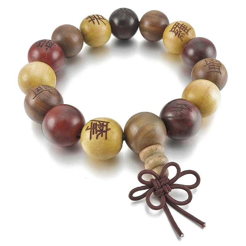 15 мм деревянный браслет, браслет на запястье, тибетский буддийский сандаловое дерево, бусины Будда, молитва, китайский узел, эластичный, для мужчин, женщин