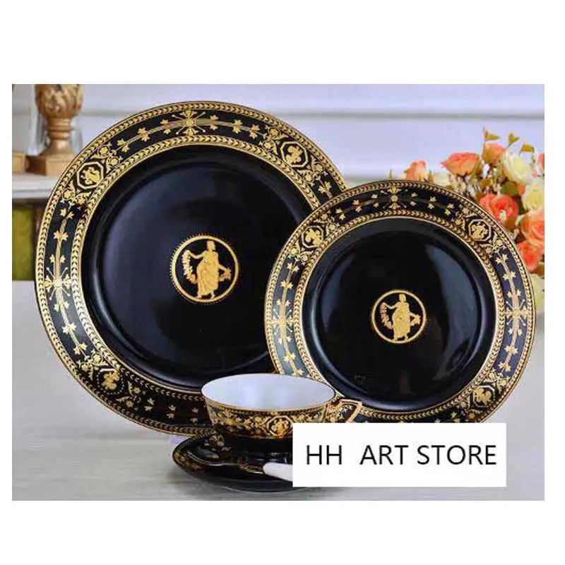 10inch 8inch black dinner plate dessert plate dish sets bone china set