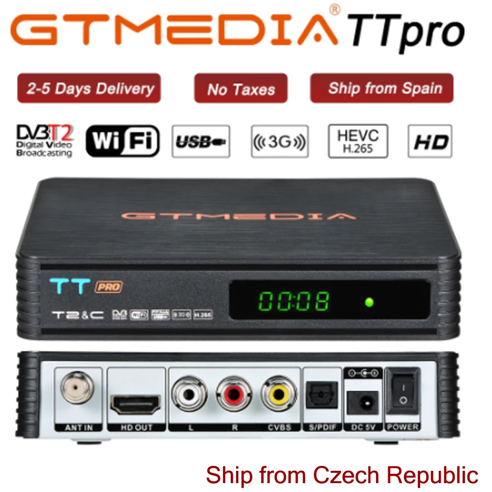 GTMEDIA TT PRO DVB-T2/T эфирный ТВ-приемник HD цифровой ТВ-тюнер рецептор MPEG4 DVB T2 H.265 DVB-C ТВ-приставка
