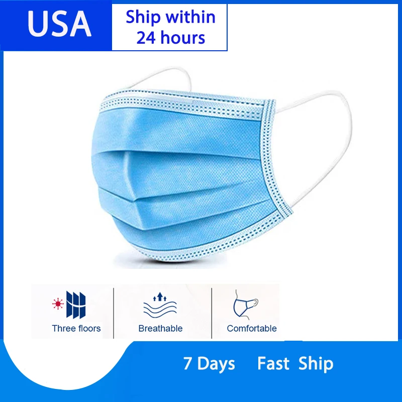 

IN STOCK Fast Ship to America/USA/United States Disposable Mask 3-Ply Mouth Face Masks Express Delivery
