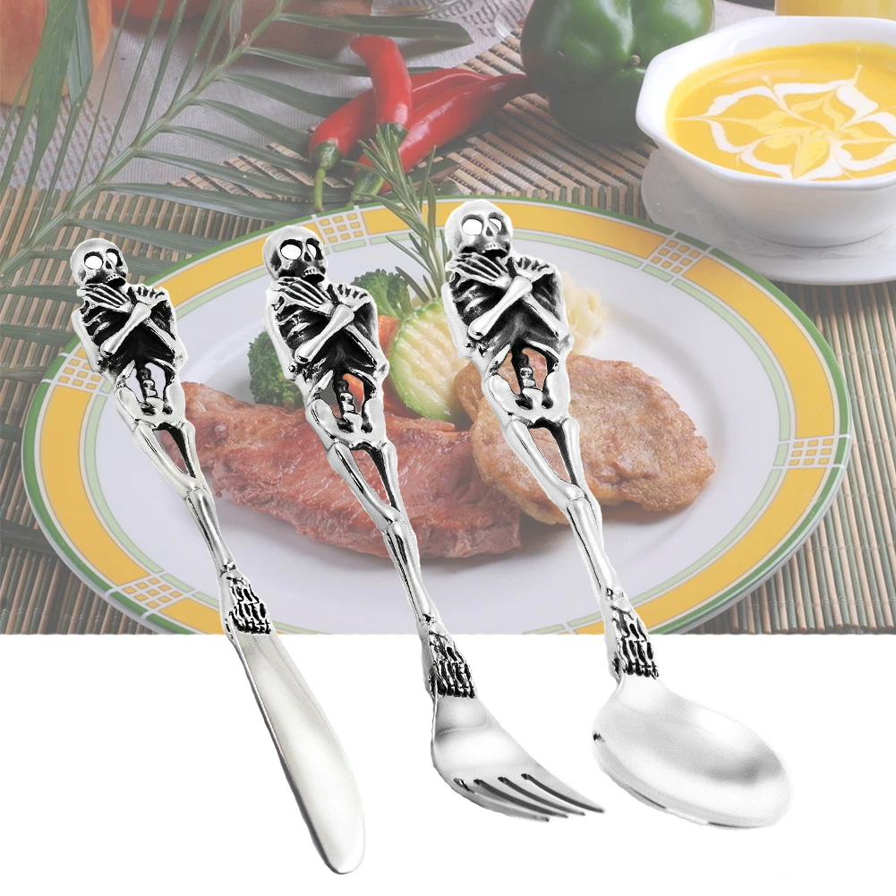 

Stainless Steel Flatware Party Kitchen Cutlery Set Skull Tableware Tool Halloween Modern Dinner Spoon Fork Knife Wedding