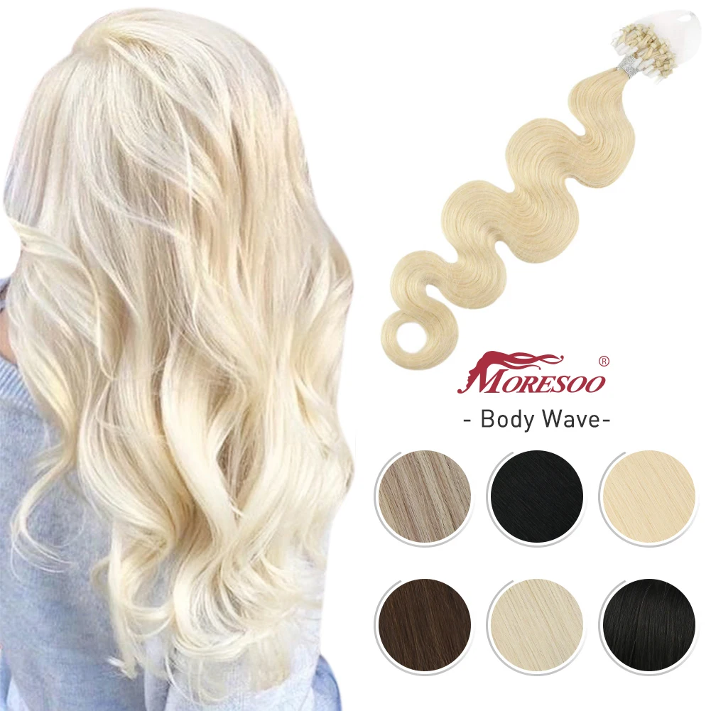 Hair-Extensions Micro-Link Remy-Microbead Moresoo 50g-Machine Strands Body-Wave Natural