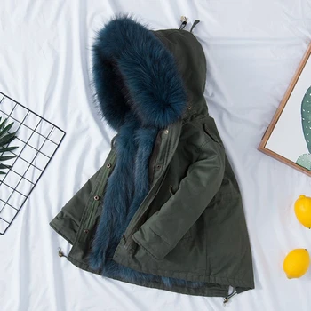 

Kids Fox Fur Jacket Boys Girls Winter Parkas Natural Raccoon fur collar Coat Outerwear jacket Thick Children Real Fur Coat TZ92