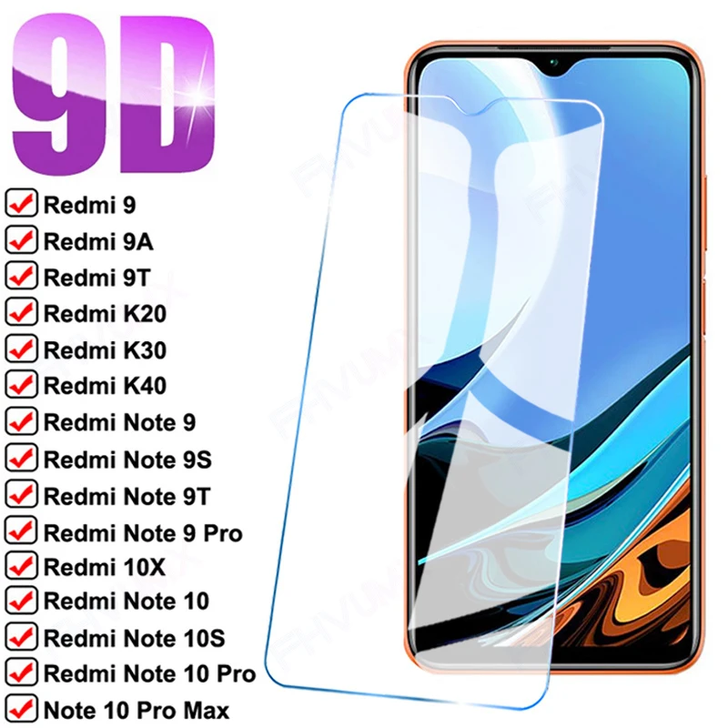 9D Full Tempered Glass On For Xiaomi Redmi 9T 9 9A 10X K20 K30 K40 Pro Screen Protector Note 9S 10S 10 Max | Мобильные телефоны и