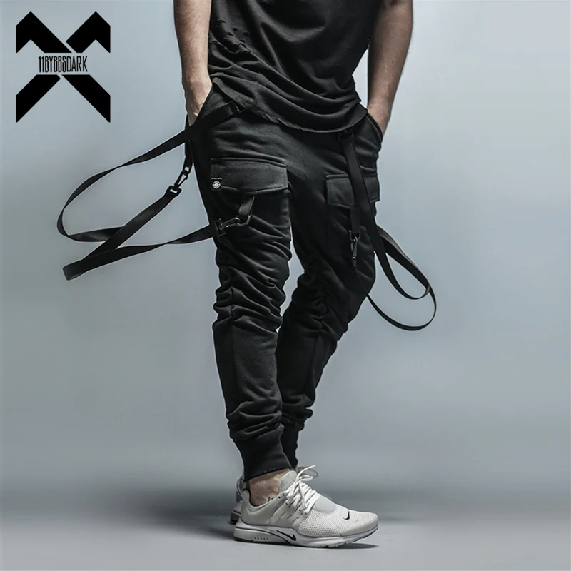11 BYBB'S DARK Cargo Pants Men Straps Black Hip Hop Casual Streetwear Sweatpants Ribbon Men's Pencil Pants Black DG101 11 BYBB'S DARK Cargo Pants Men Straps Black Hip Hop Casual Streetwear Sweatpants Ribbon Men's Pencil Pants Black DG101