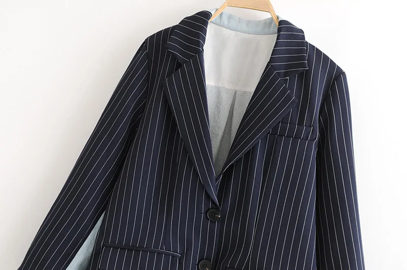 

Western Style WOMEN'S Dress 2019 Spring And Autumn New Style Two-Button Stripes Joint Jeans Coat Women's