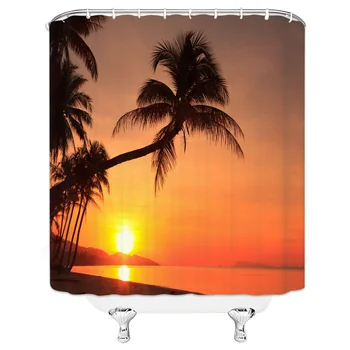 

1PC Dusk Sunset Tropical Plants Shower Curtains for Bathroom Polyester Seaworld Shower Curtain Printing Curtain Beach Curtains