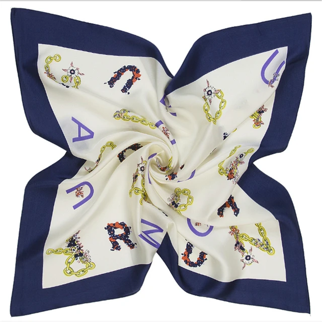 2021 summer square 33 color silk scarf fashion print ladies luxury hair band turban handkerchief head female beach shawl ML15 18