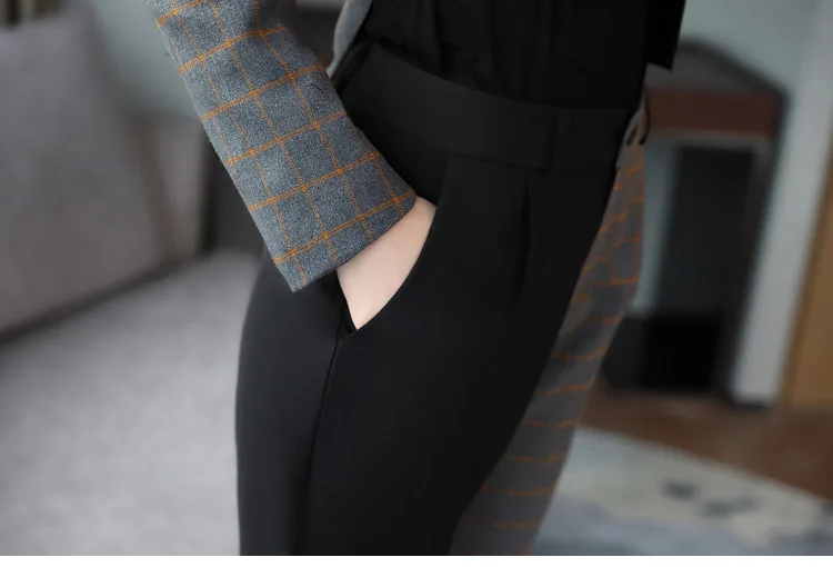 2019 женский офисный костюм в стиле пэчворк с длинными рукавами, однобортный пиджак в полоску и брюки