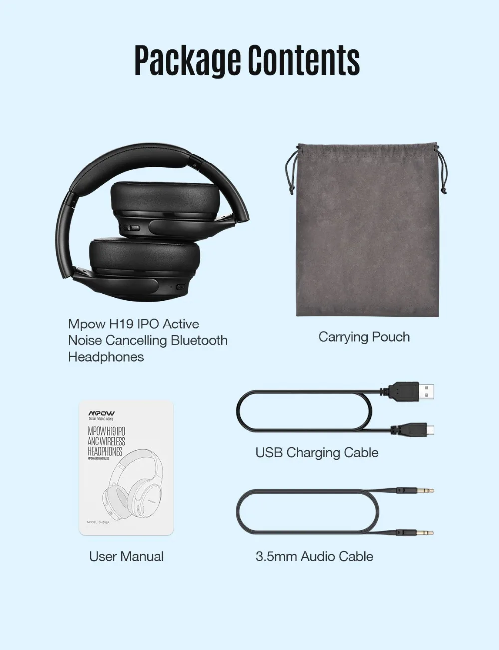 Mpow H19 IPO Wireless Headphones ANC Noise Canceling Headphone HiFi Stereo Bluetooth 5.0 Headset With 30H Playtime For Iphone 11 Huawei P30 Lite (7)