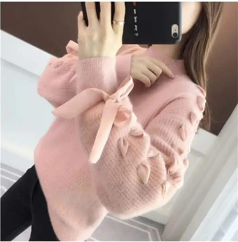 sweater for women 2021 Women Pullover Female Autumn Winter Plus Cashmere/No Cashmere Sweater Imitation Mink Velvet Long-sleeved knitting Top B1365 sweater hoodie