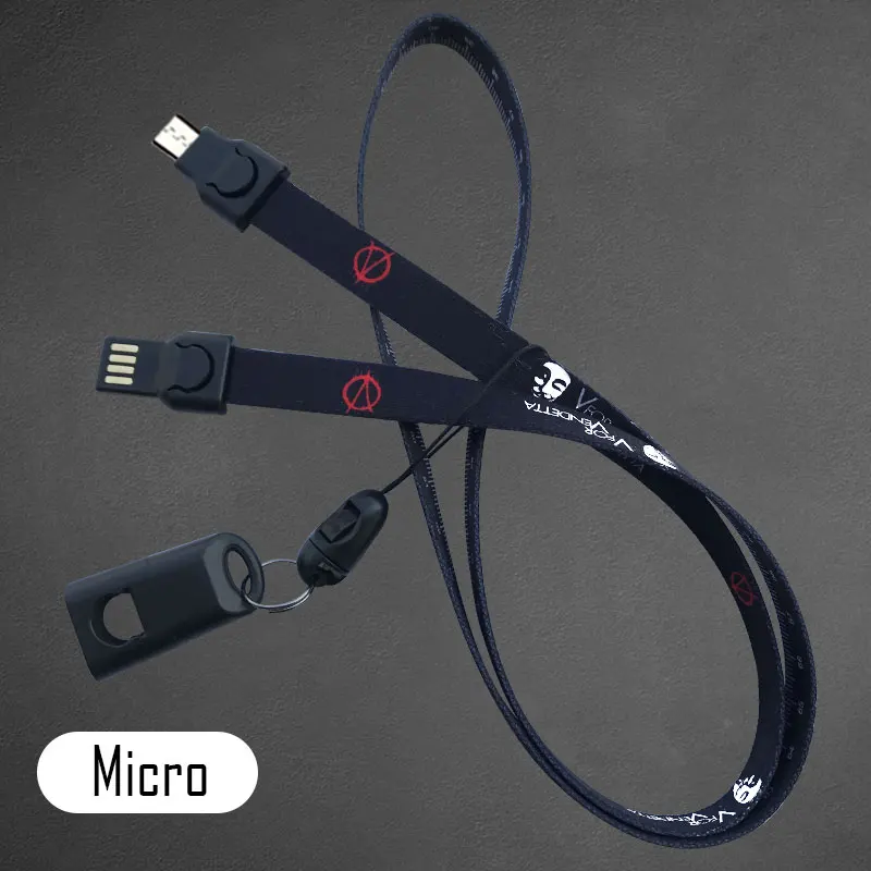 Модный Вендетта Бэтмен граффити Micro type C USB кабель повесить ремень линейка для телефона calibung IQOS Smok Relx красный черный - Цвет: D Micro