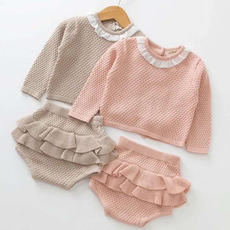 Baby Girls Boys Clothing Sets Spring Autumn Fashion Baby Girls Clothes Long Sleeve Knit Sweater+Shorts Sets of Children