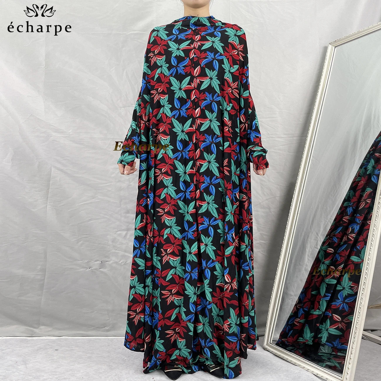 peças muçulmano hijabs vestido de oração feminino vestuário dubai abaya árabe jibab islam flores djellaba femmel khimar caftan roupas