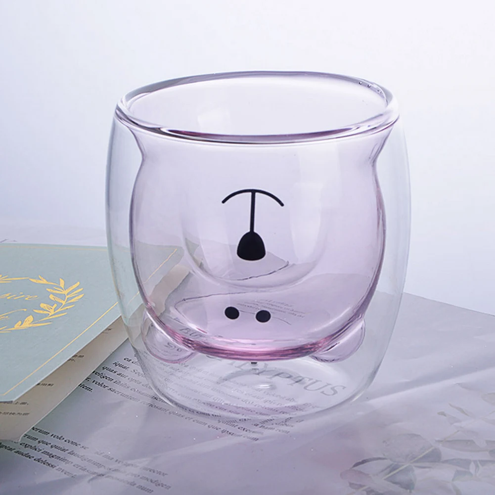 201-300 мл стеклянная чашка с милым медведем, двухслойная, свежая мода, боросиликатное стекло, прозрачная чашка для вина, кофе, для семейных вечеринок, баров