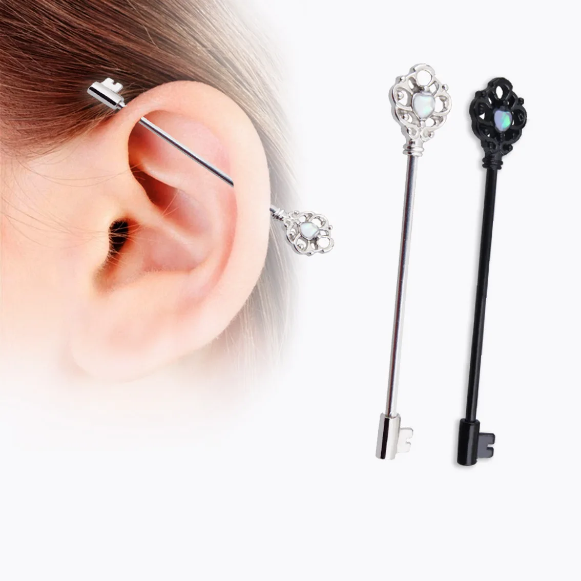 

1pc Key Steel Anodized Color Industrial Piercing Length Industrial Bar Scaffold Cartilage Helix Tongue Piercing Body Jewelry