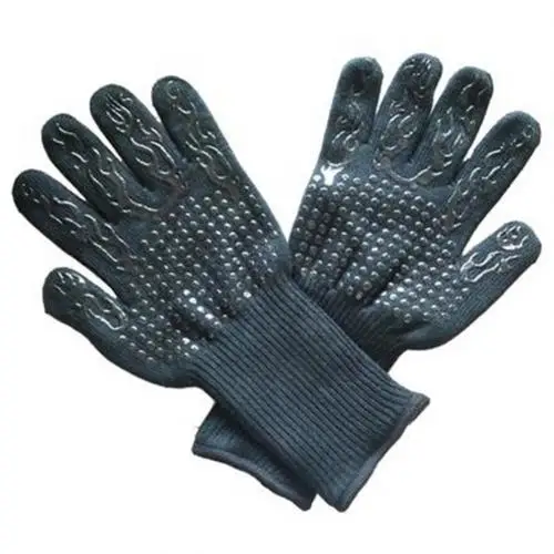 Black 1 пара перчатки для барбекю кухонные прихватки для духовки перчатки для выпечки экстремальные термостойкие многоцелевые перчатки для приготовления пищи на гриле - Color: Black