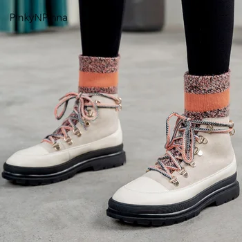 

Top quality fashion women handmade knitting ankle boots cow suede genuine leather laced up Bohemian style flat winter booties