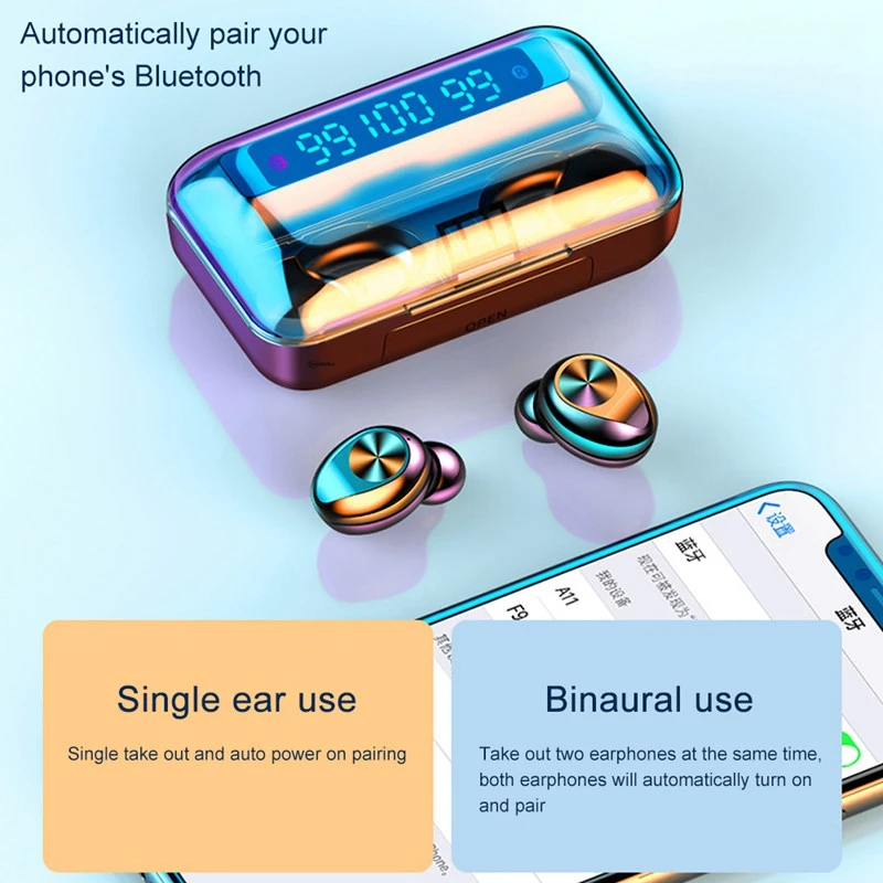 Tws беспроводные Bluetooth наушники с сенсорным управлением стереогарнитура 9D