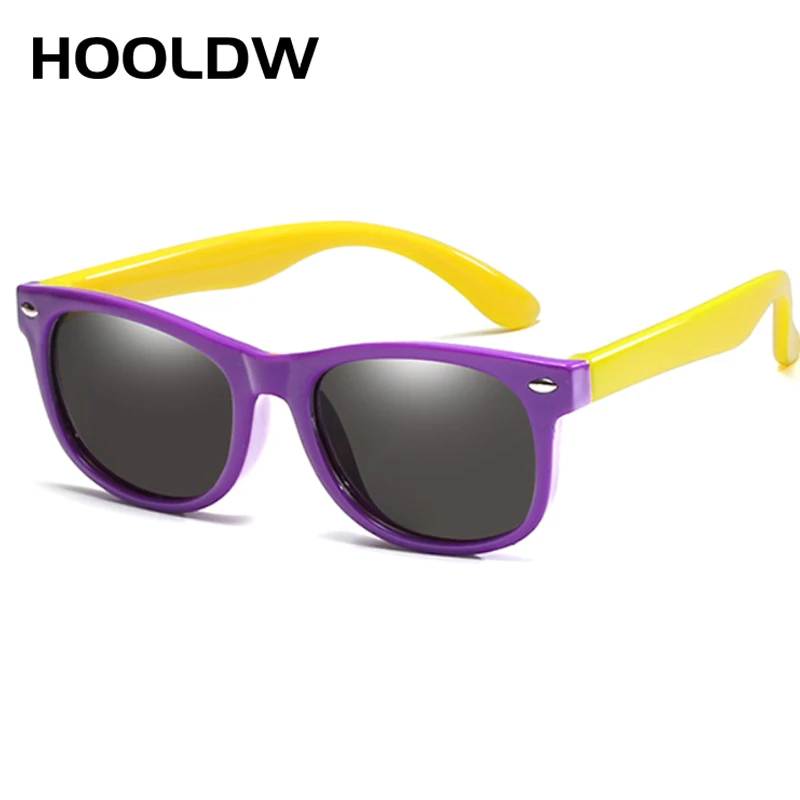 purple yellow HOOLDW 26 цветов, детские солнцезащитные очки для мальчиков и девочек, детские поляризованные солнцезащитные очки, силиконовые защитные очки UV400, детские солнцезащитные очки - Цвет линз: purple yellow