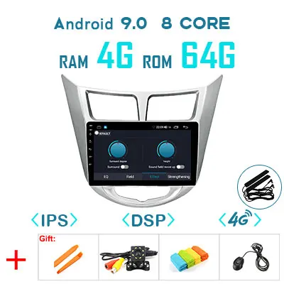 Android 9,0 1280P 4G 64G Carplay gps для hyundai Solaris 1 2 Verna Accent Grand Avega Attitude 2010- мультимедийное радио без DVD - Цвет: 9.0 4G 64G DSP