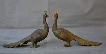 

wedding decoration China Bronze Feng shui Auspicious Peacock Peafowl Maurya Bird Animal Statue Pair