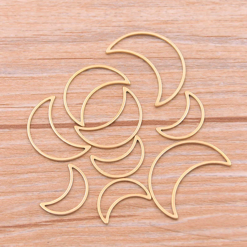 10pcs 3 Size Moon Charm Gold Stainless Steel Pendant Open Bezels Hollow Pressed Resin Frame Mold Bezel DIY Jewelry Making 