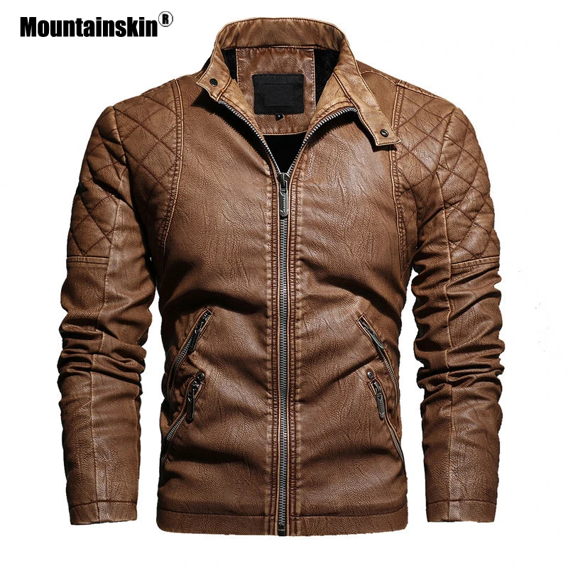 Мужская кожаная куртка Mountainskin черная Повседневная мотоциклетная из